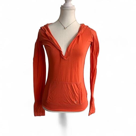 American Eagle Outfitters Tops - American Eagle Vintage Light Weight Long sleeve Top Attached Hoodie Super 2000s